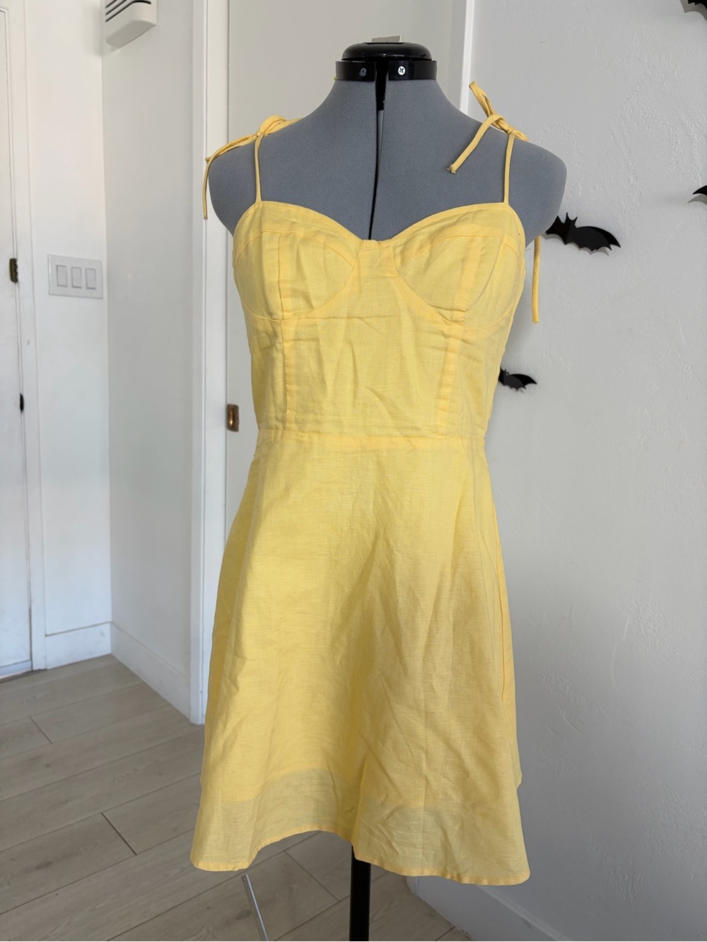 Emory Park Linen Yellow Tie-Strap Mini Dress